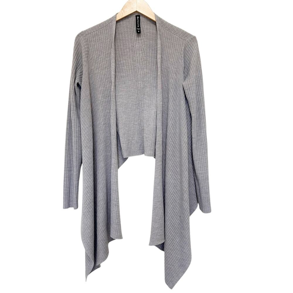 Athleta Gray Solstice Wrap Merino Wool Ribbed Draped Cardigan Sz M